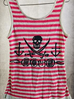 Title:
Vintage Y2K American Attitudes Stripe Skull Knit Tank Top XL